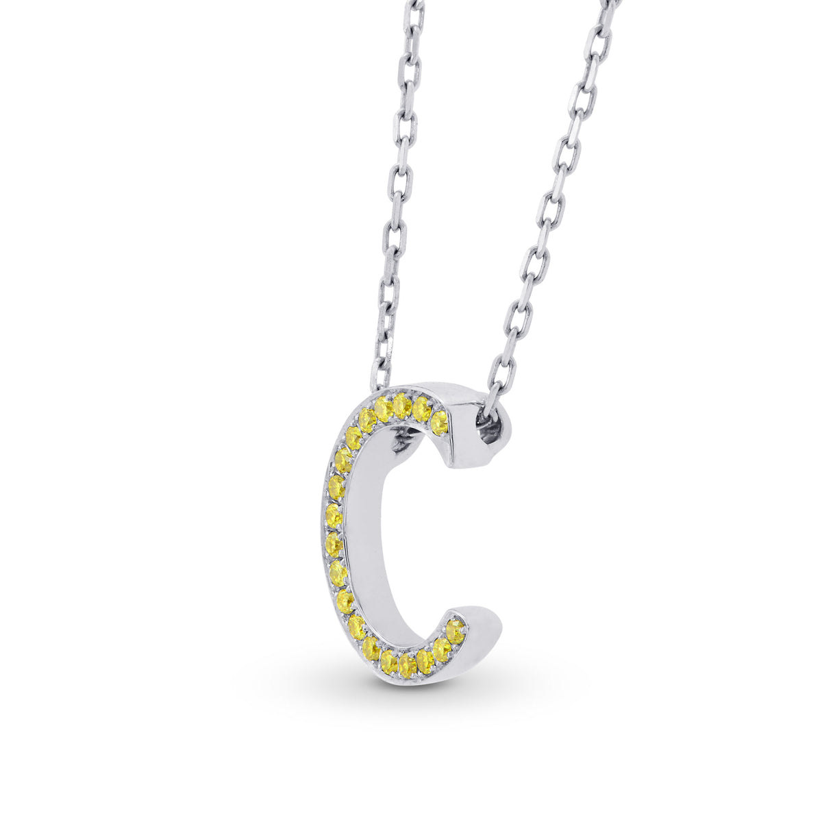 Fancy Vivid Yellow "C" Letter pendant set in 0.10ct Brilliant Pave and 18K Gold