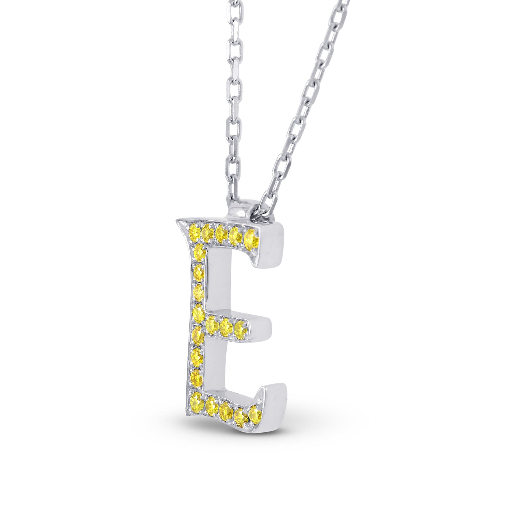 Fancy Vivid Yellow "E" Letter pendant set in 0.21ct Brilliant Pave and 18K Gold