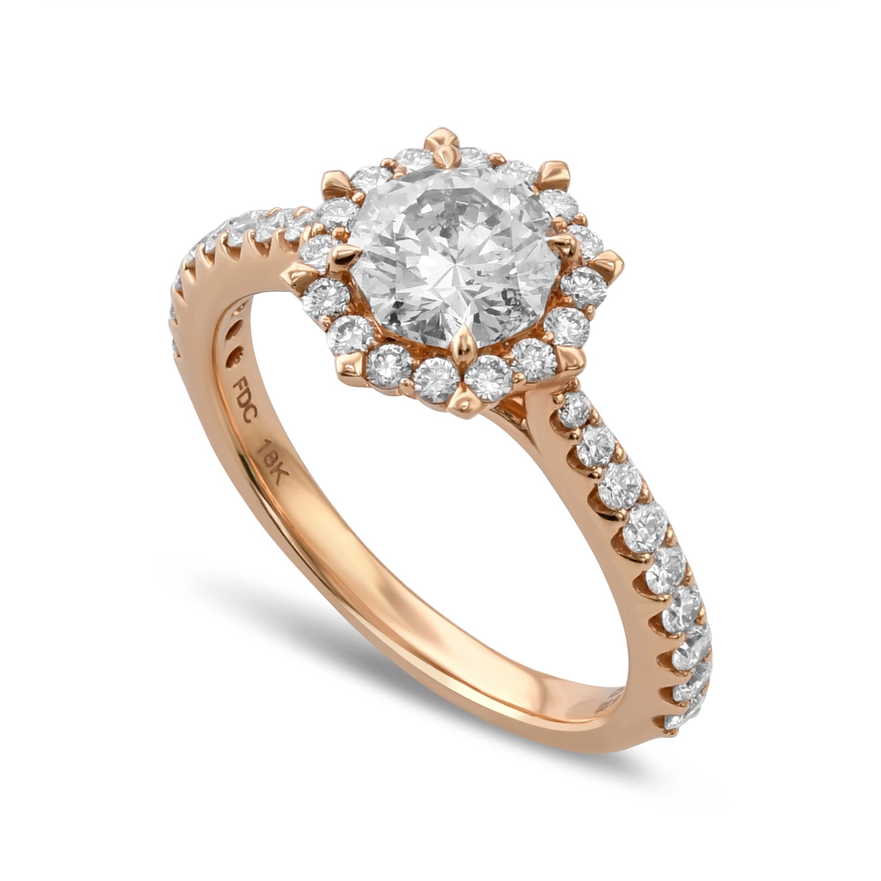 "88 Cut" Diamond Halo Side Stone Ring