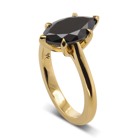  Fancy Black Marquise Solitaire Diamond Ring