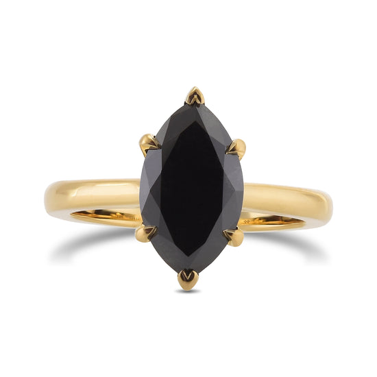  Fancy Black Marquise Solitaire Diamond Ring