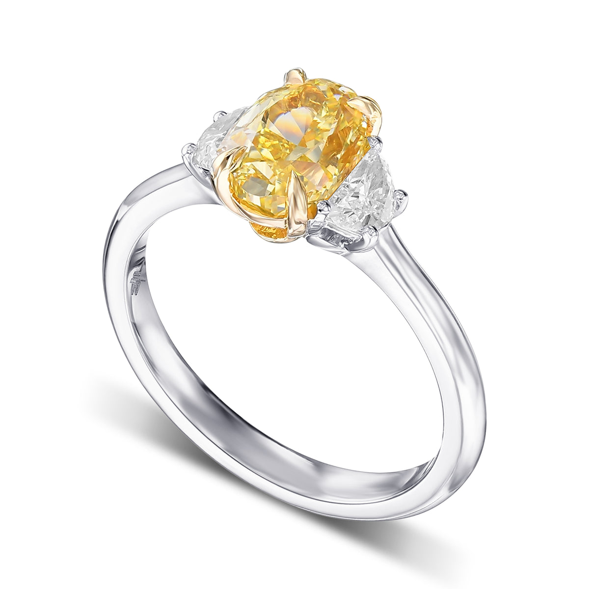 Fancy Intense Yellow Oval & Half-moon Diamond 3-stone Ring