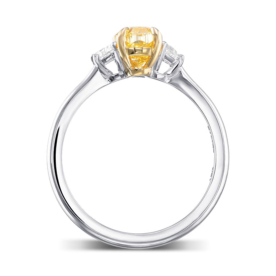 Fancy Intense Yellow Oval & Half-moon Diamond 3-stone Ring