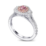 Round Fancy Vivid Purplish Pink & Oval 3 Stone Diamond Ring