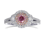 Round Fancy Vivid Purplish Pink & Oval 3 Stone Diamond Ring