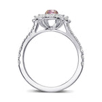 Round Fancy Vivid Purplish Pink & Oval 3 Stone Diamond Ring