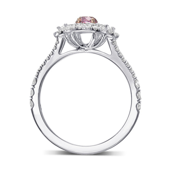 Round Fancy Vivid Purplish Pink & Oval 3 Stone Diamond Ring