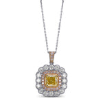 Fancy Intense Yellow Cushion Halo Diamond Pendant