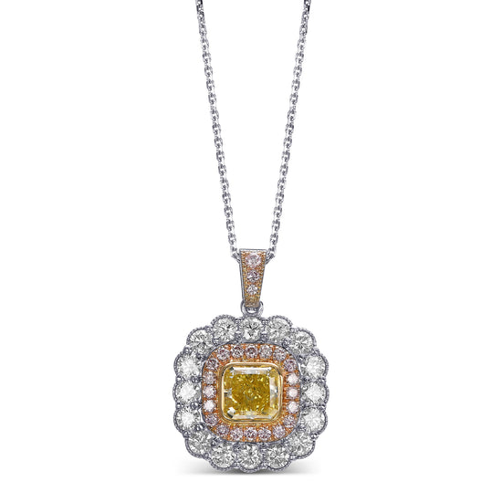 Fancy Intense Yellow Cushion Halo Diamond Pendant