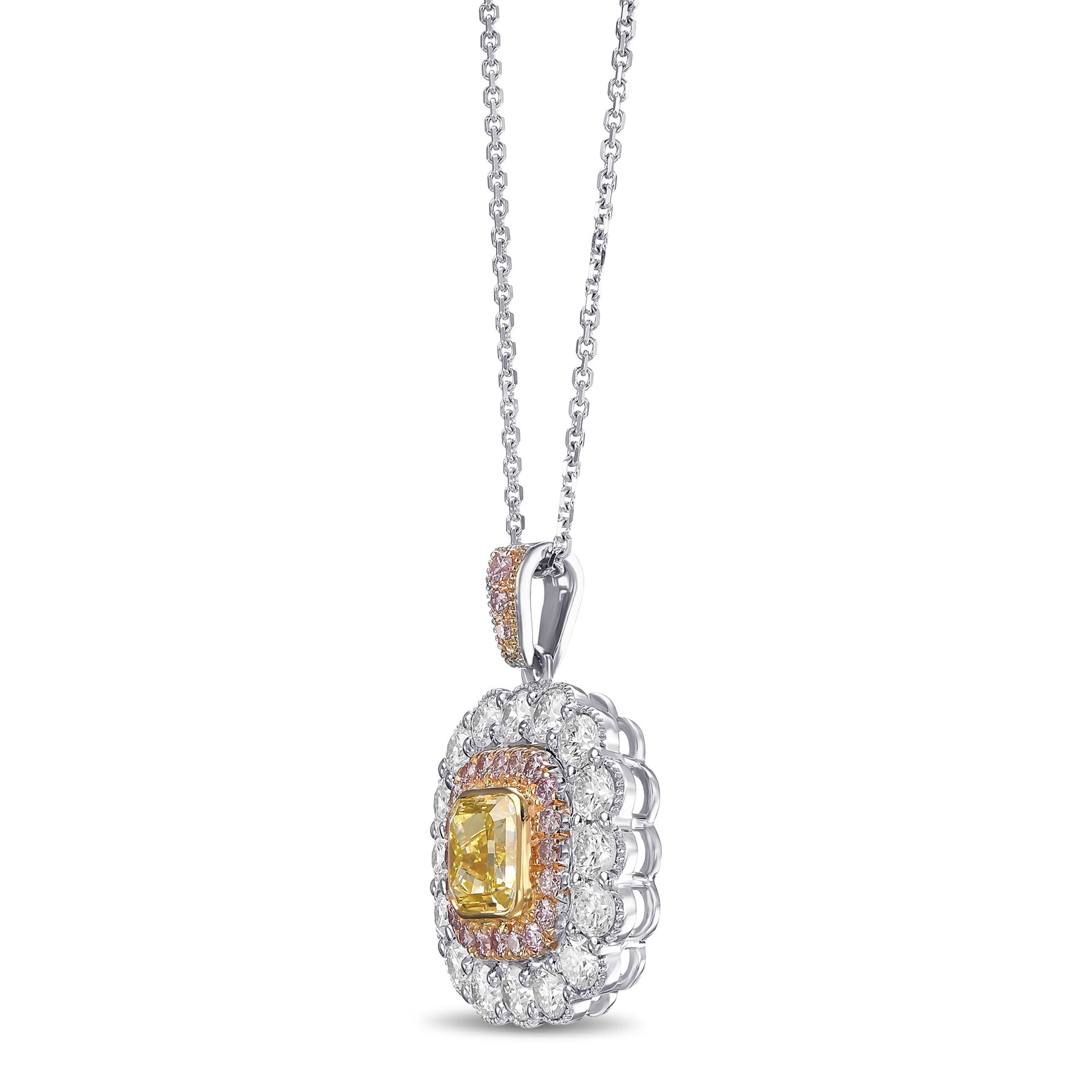 Fancy Intense Yellow Cushion Halo Diamond Pendant