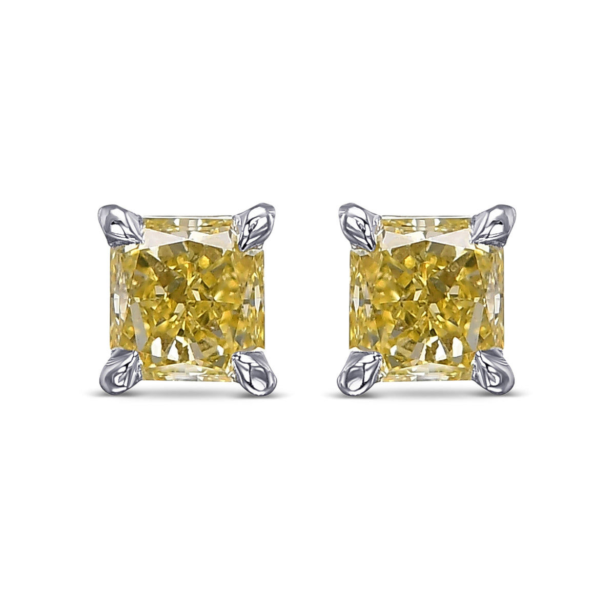 Fancy Yellow Radiant Stud Diamond Earrings