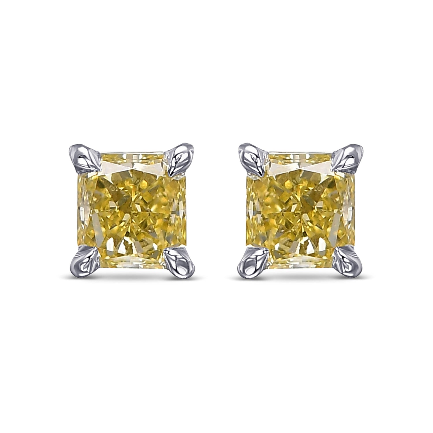 Fancy Yellow Radiant Stud Diamond Earrings