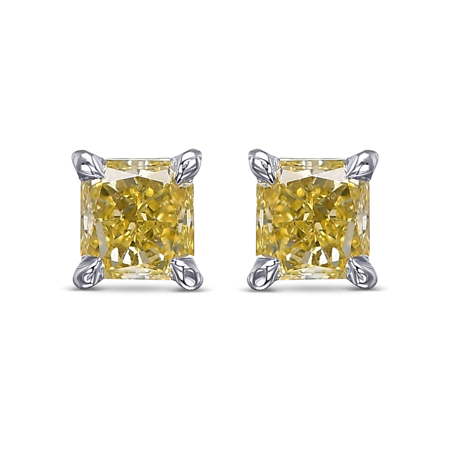 Fancy Yellow Radiant Stud Diamond Earrings