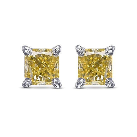 Fancy Yellow Radiant Stud Diamond Earrings