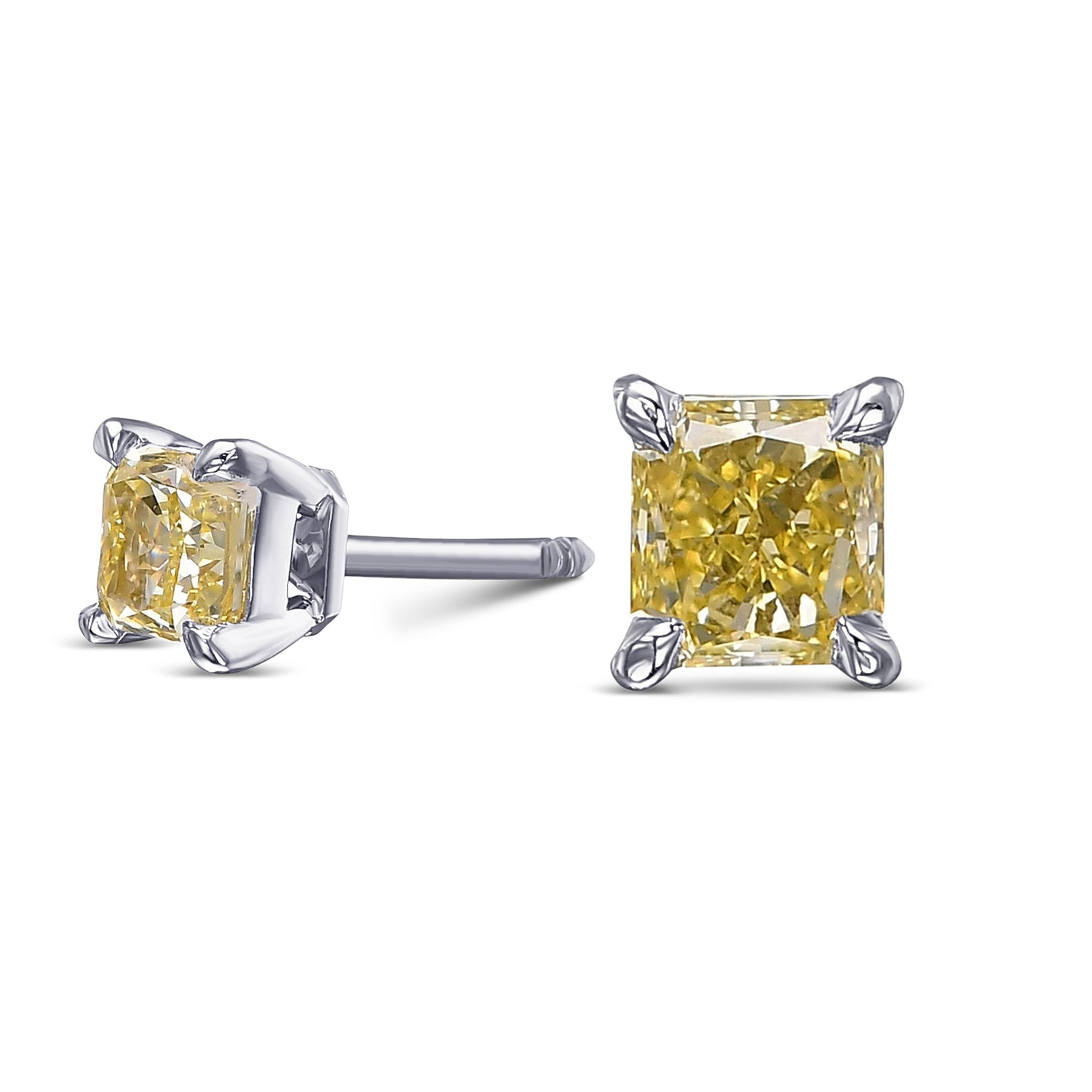 Fancy Yellow Radiant Stud Diamond Earrings