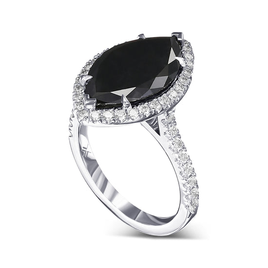Marquise Fancy Black Micro-Pave Diamond Halo Ring