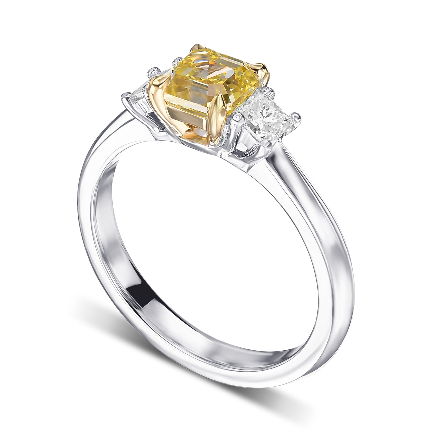 Fancy Intense Yellow Asscher-cut Diamond Wedding Ring Set 
