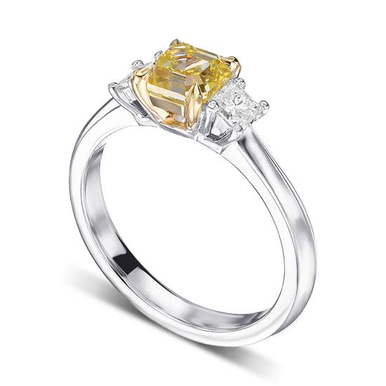 Fancy Intense Yellow Asscher-cut Diamond Wedding Ring Set 