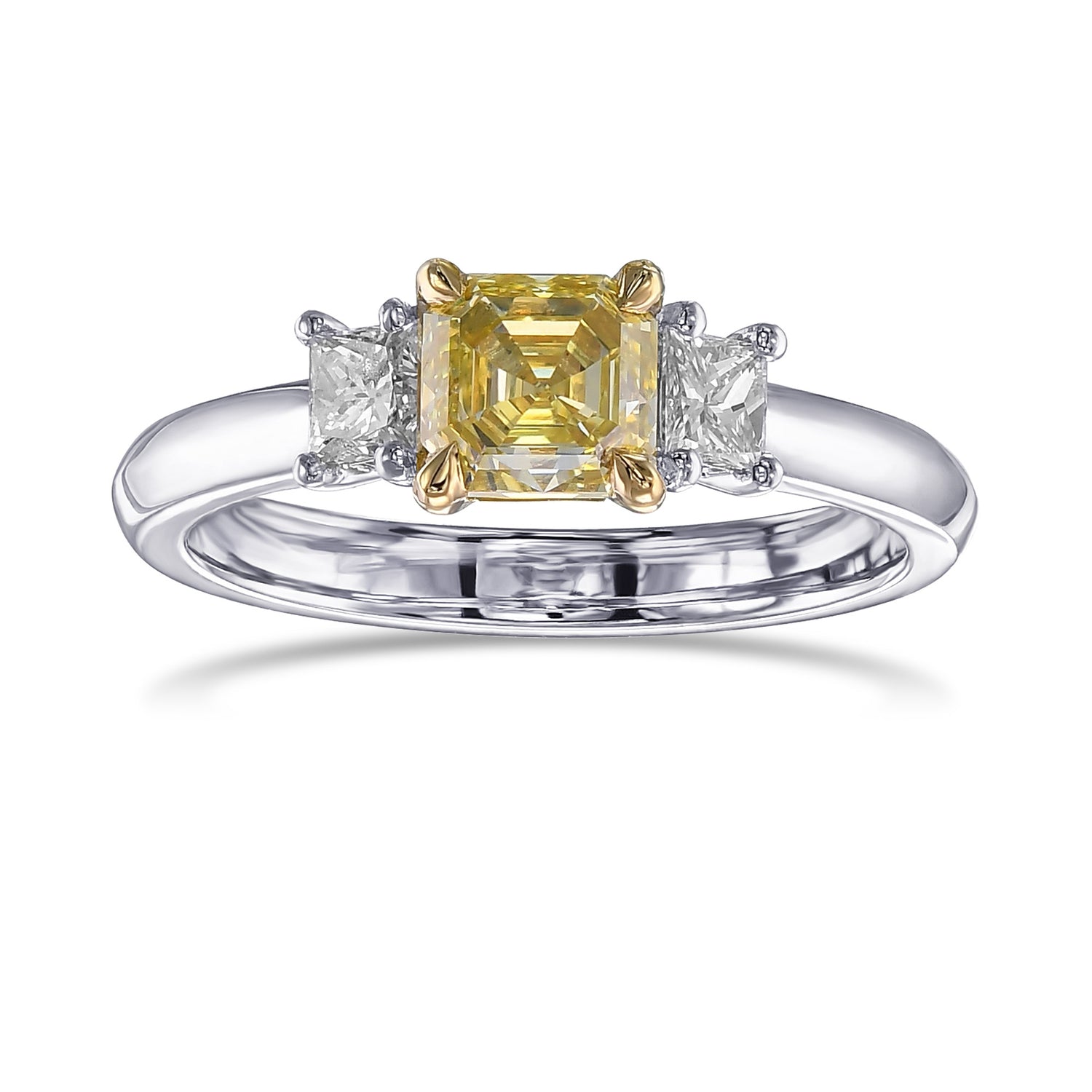 Fancy Intense Yellow Asscher-cut Diamond Wedding Ring Set 