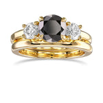 Fancy Black Round Diamond Wedding Ring Set