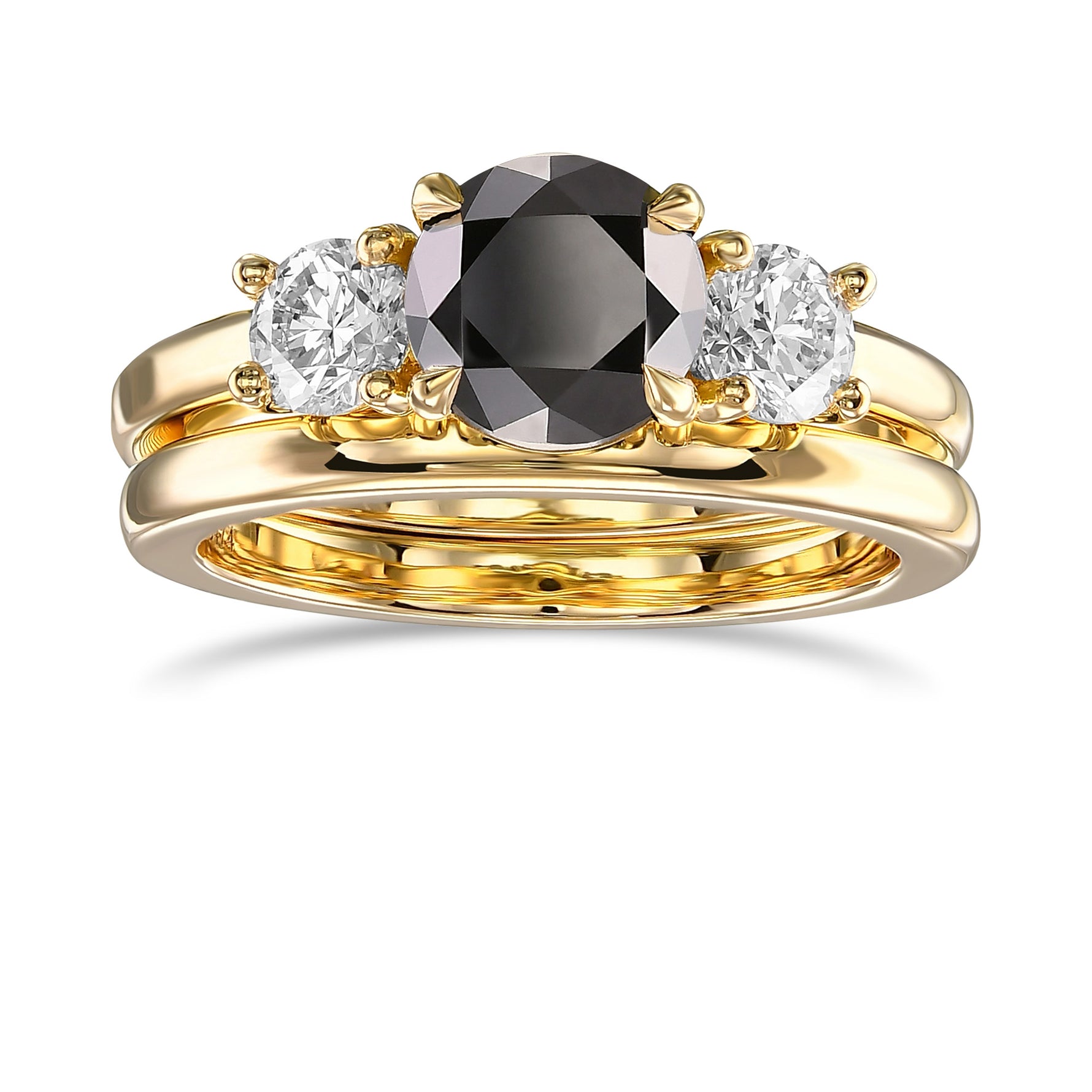 Fancy Black Round Diamond Wedding Ring Set