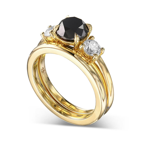 Fancy Black Round Diamond Wedding Ring Set