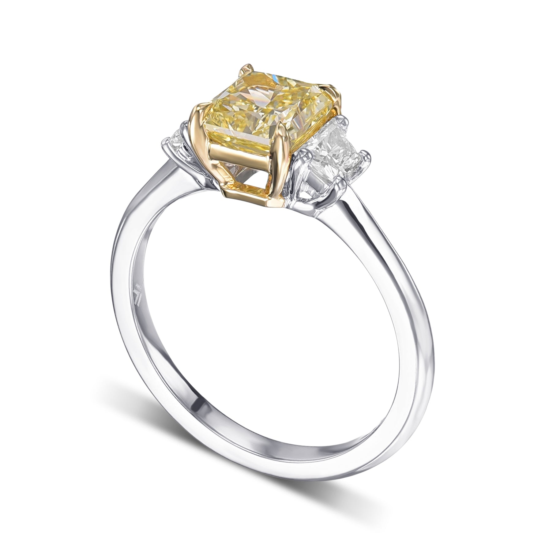 Fancy Yellow Radiant 3 Stone Diamond Ring