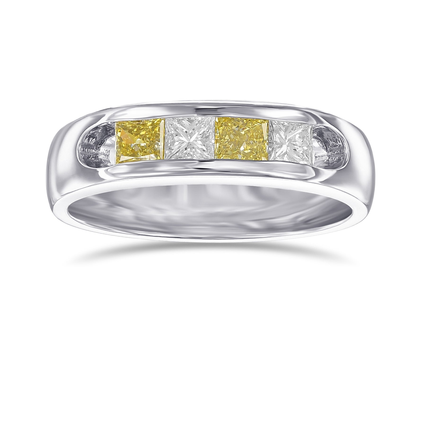 Fancy Intense Yellow and Colorless Princess Diamond Men's Ring