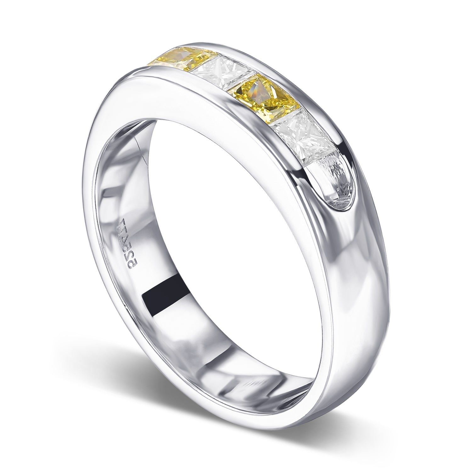 Fancy Intense Yellow and Colorless Princess Diamond Men's Ring