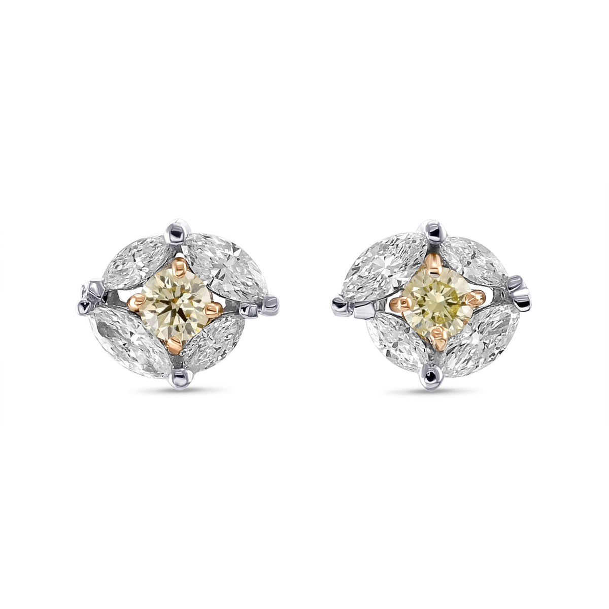 Fancy Yellow and White Diamond Stud Earrings