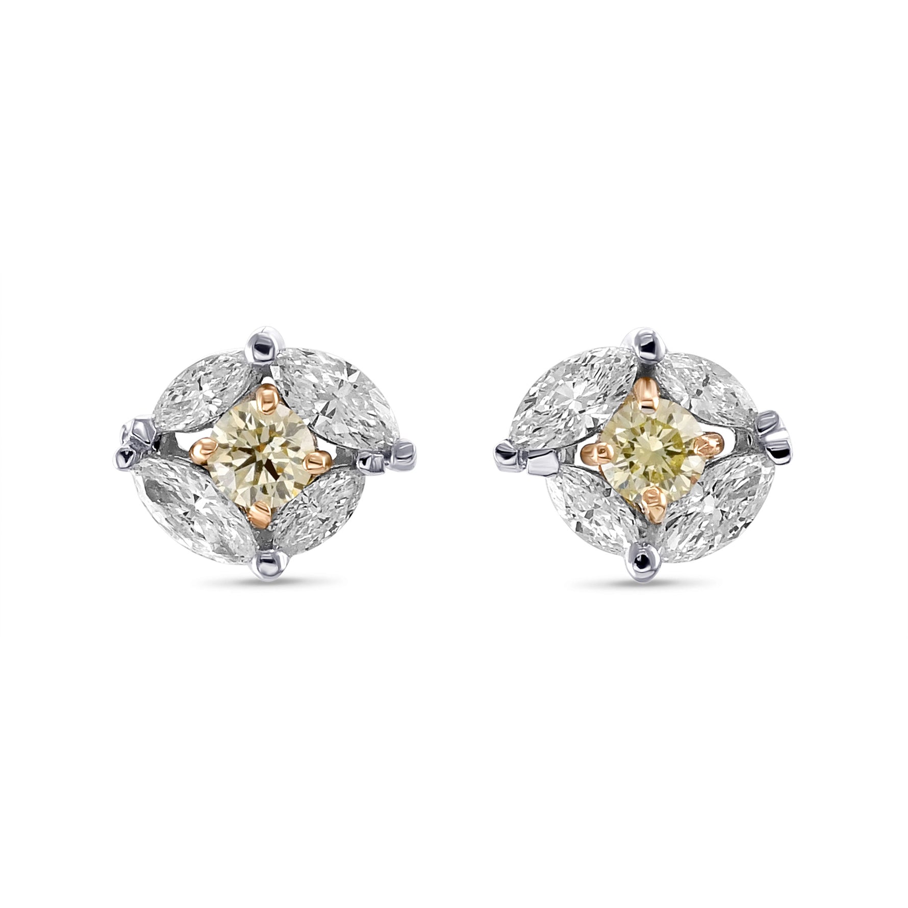 Fancy Yellow and White Diamond Stud Earrings