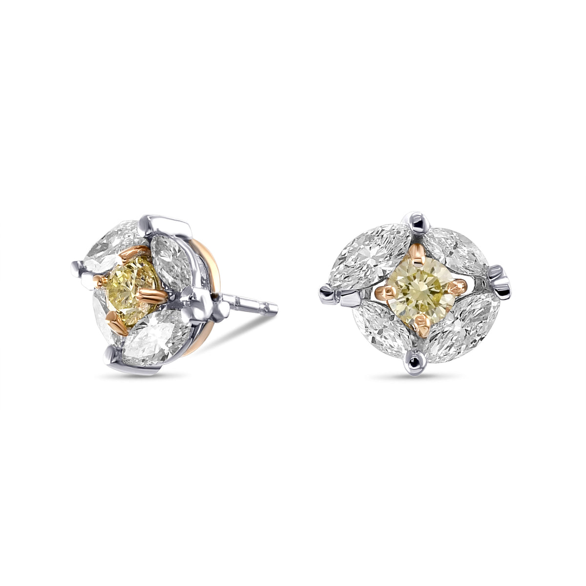 Fancy Yellow and White Diamond Stud Earrings