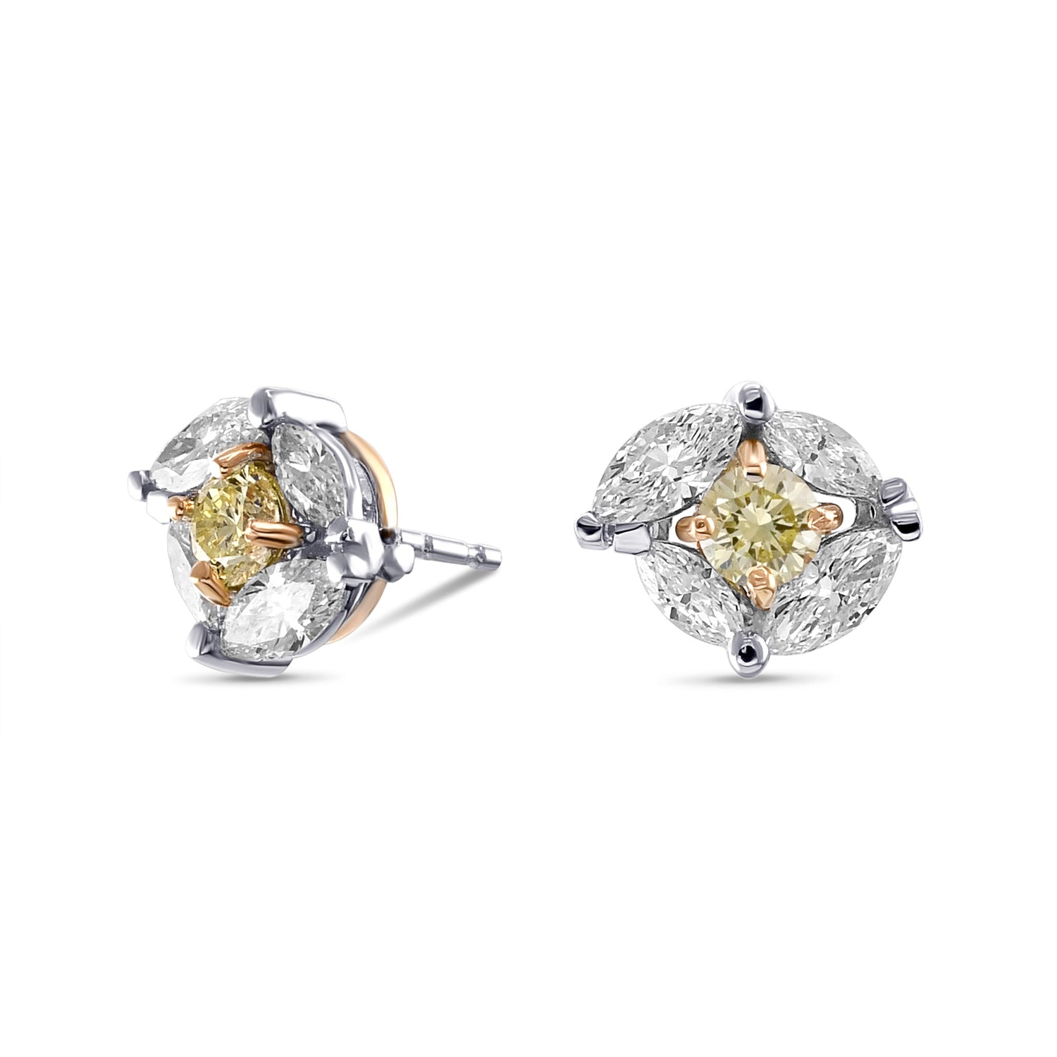 Fancy Yellow and White Diamond Stud Earrings