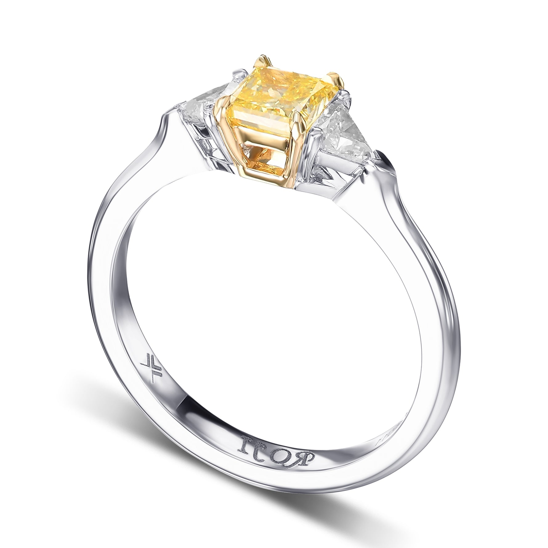 Fancy Intense Yellow Princess & Triangle Diamond Wedding Ring Set