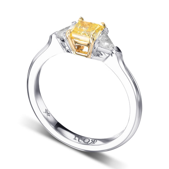 Fancy Intense Yellow Princess & Triangle Diamond Wedding Ring Set