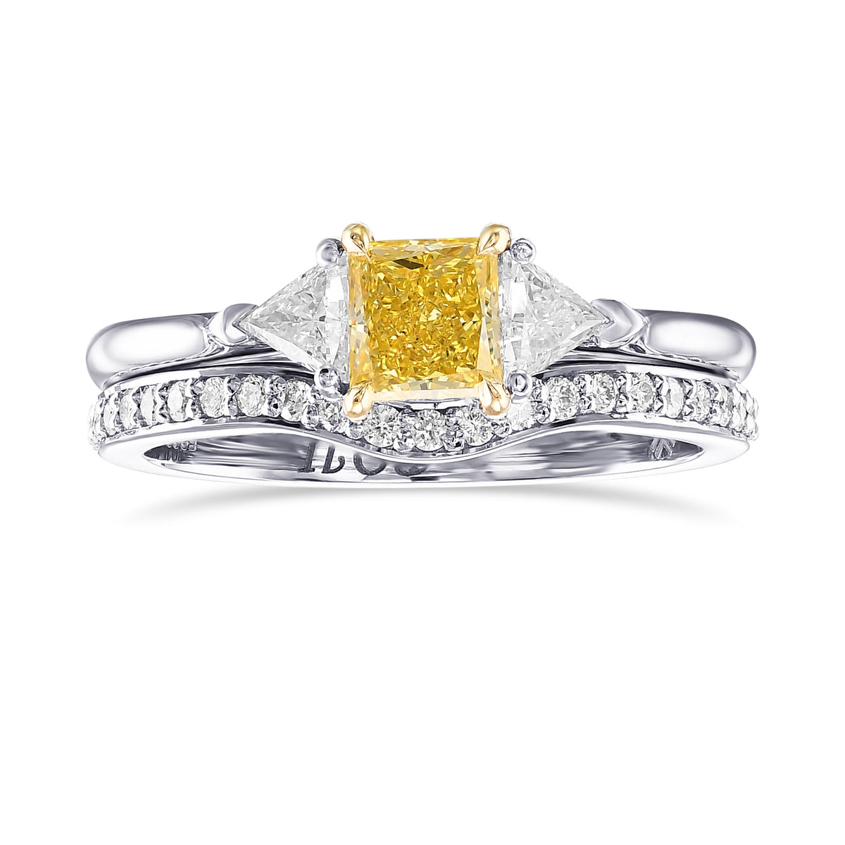 Fancy Intense Yellow Princess & Triangle Diamond Wedding Ring Set