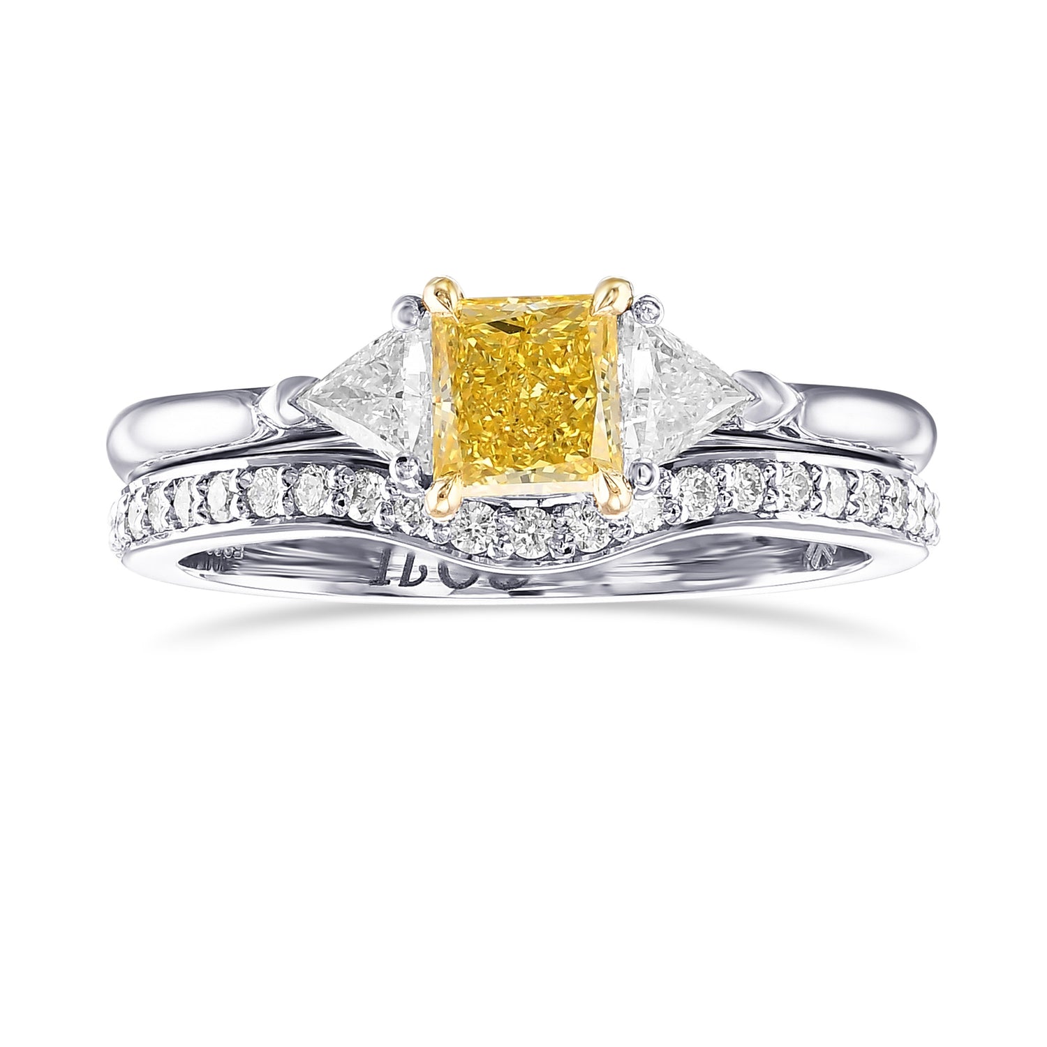 Fancy Intense Yellow Princess & Triangle Diamond Wedding Ring Set