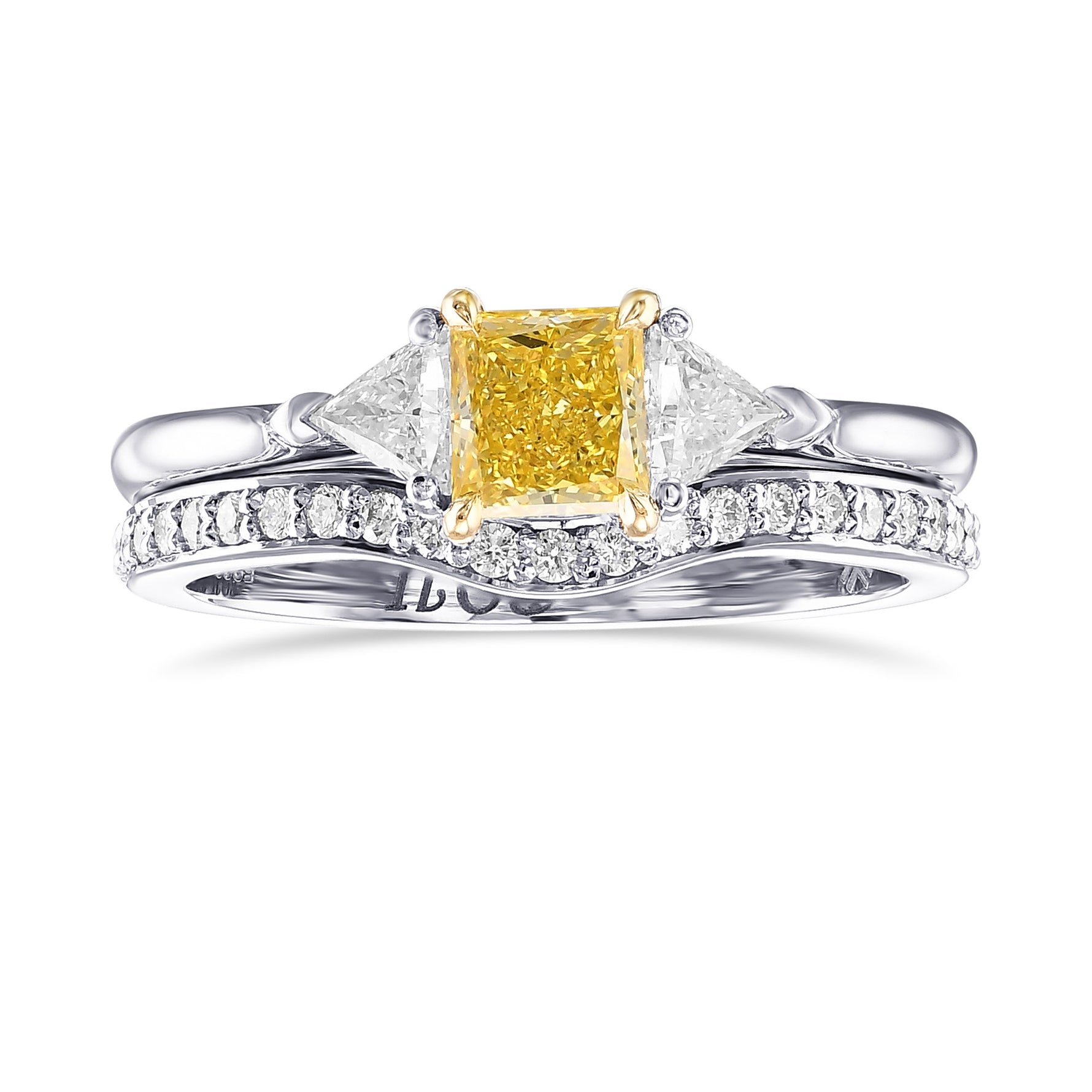 Fancy Intense Yellow Princess & Triangle Diamond Wedding Ring Set