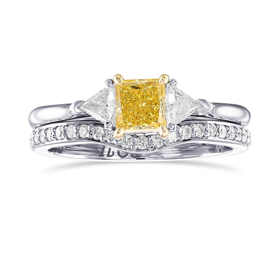 Fancy Intense Yellow Princess & Triangle Diamond Wedding Ring Set