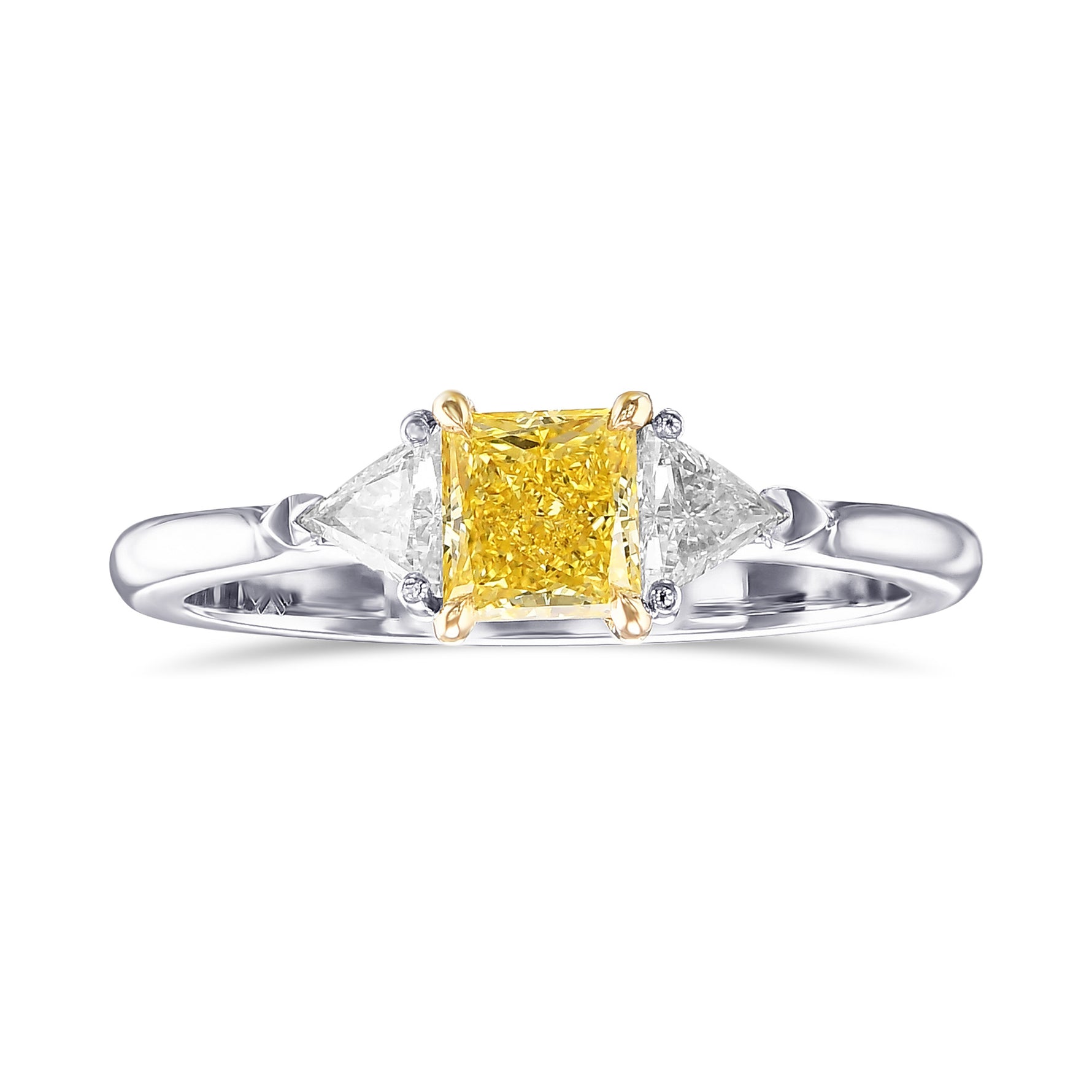 Fancy Intense Yellow Princess & Triangle Diamond Wedding Ring Set