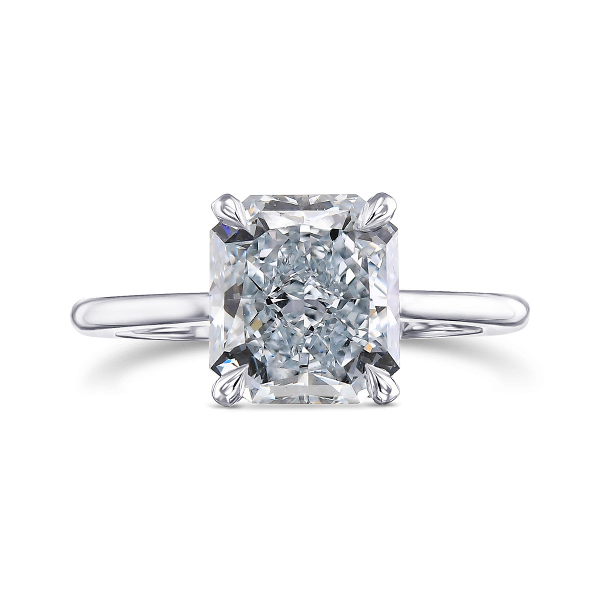 Fancy Greenish Blue Radiant Solitaire Diamond Ring