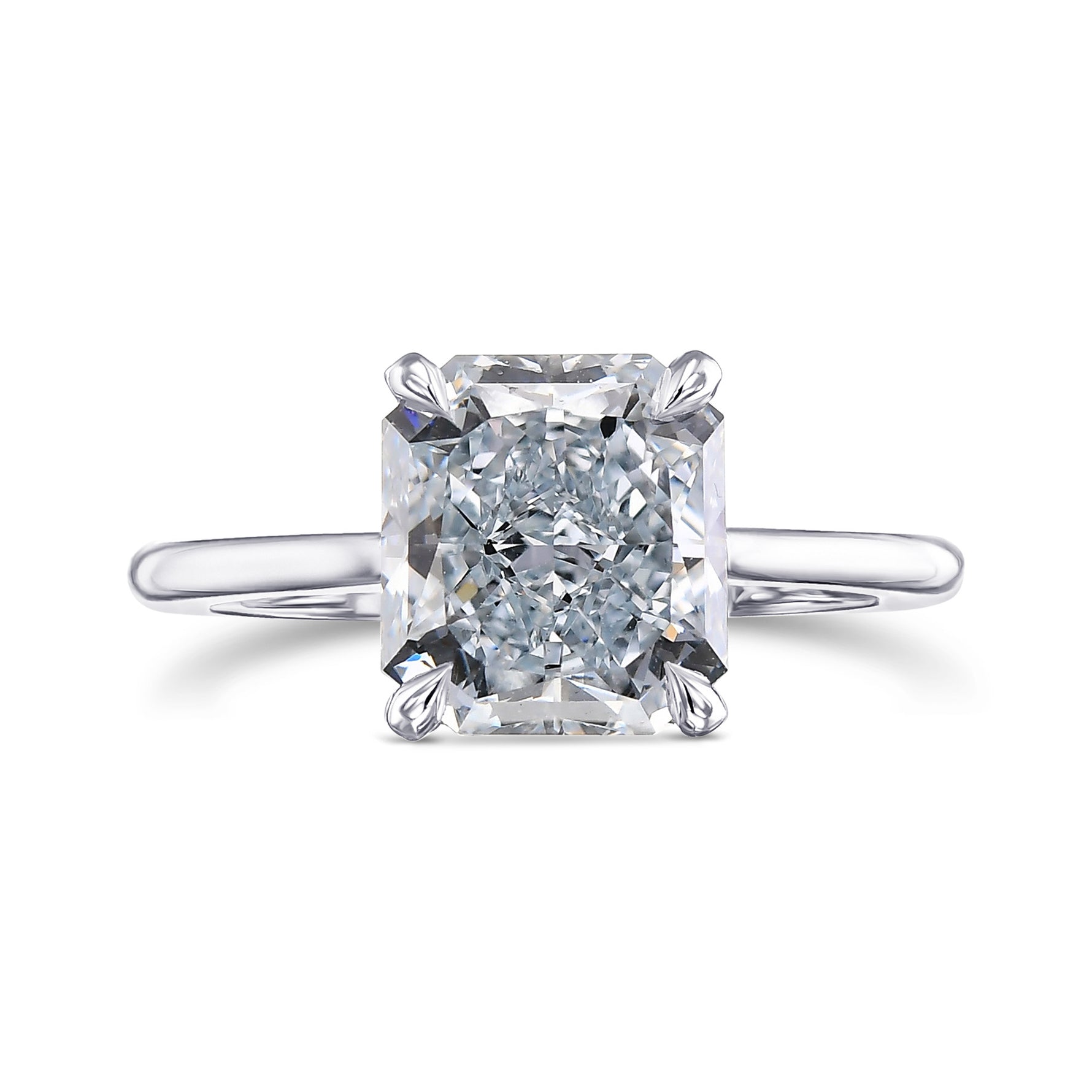 Fancy Greenish Blue Radiant Solitaire Diamond Ring