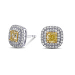Fancy Yellow Cushion Double Halo Diamond Earrings