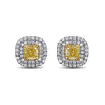 Fancy Yellow Cushion Double Halo Diamond Earrings