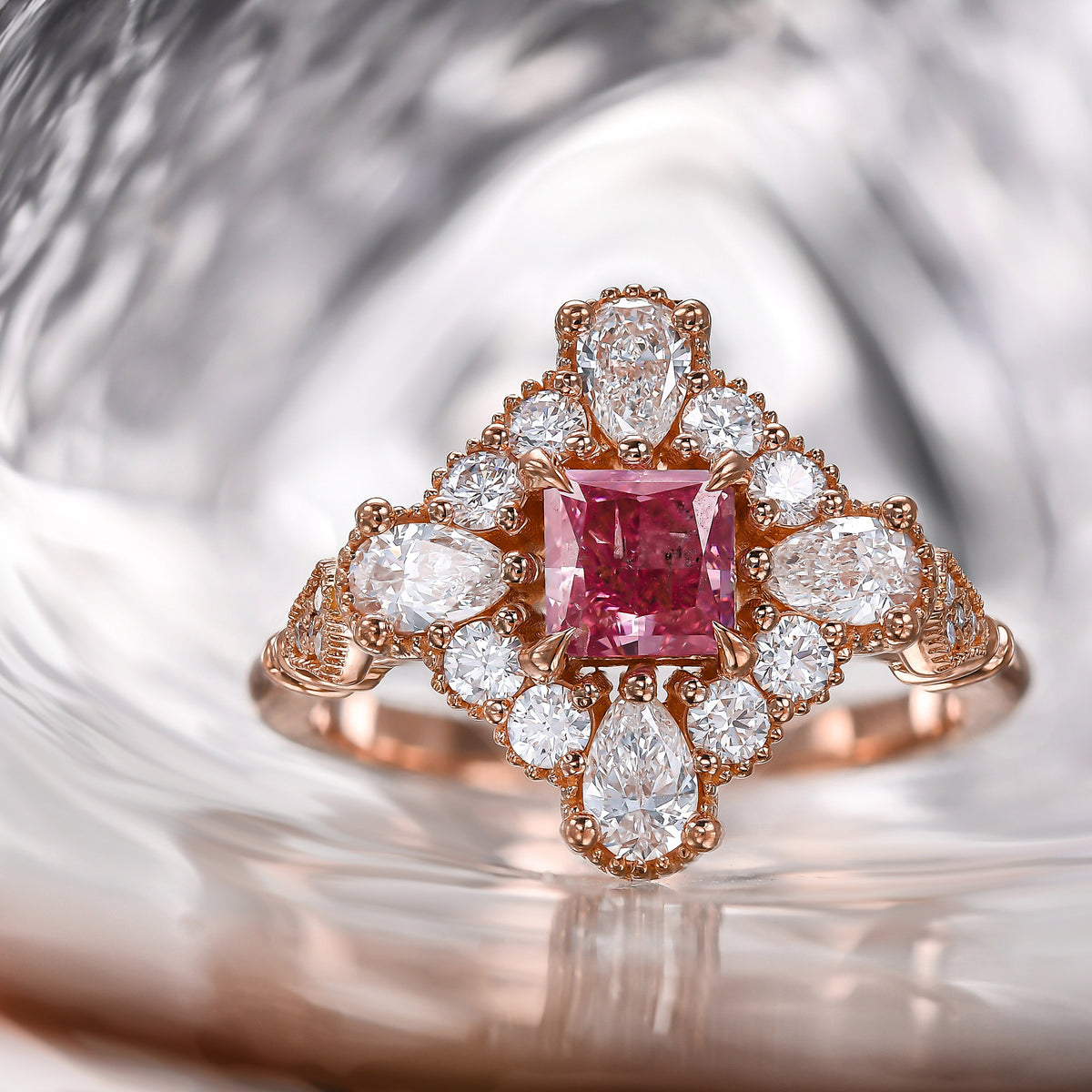 Fancy Vivid Purplish Pink Princess Extraordinary Diamond Ring