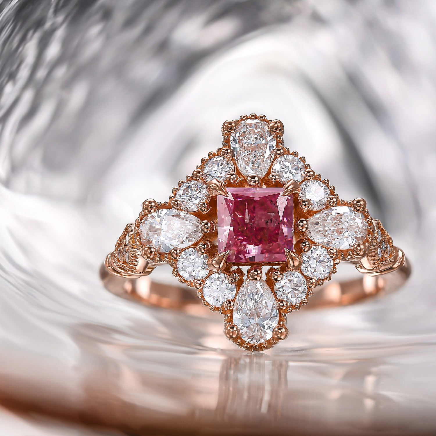 Fancy Vivid Purplish Pink Princess Extraordinary Diamond Ring