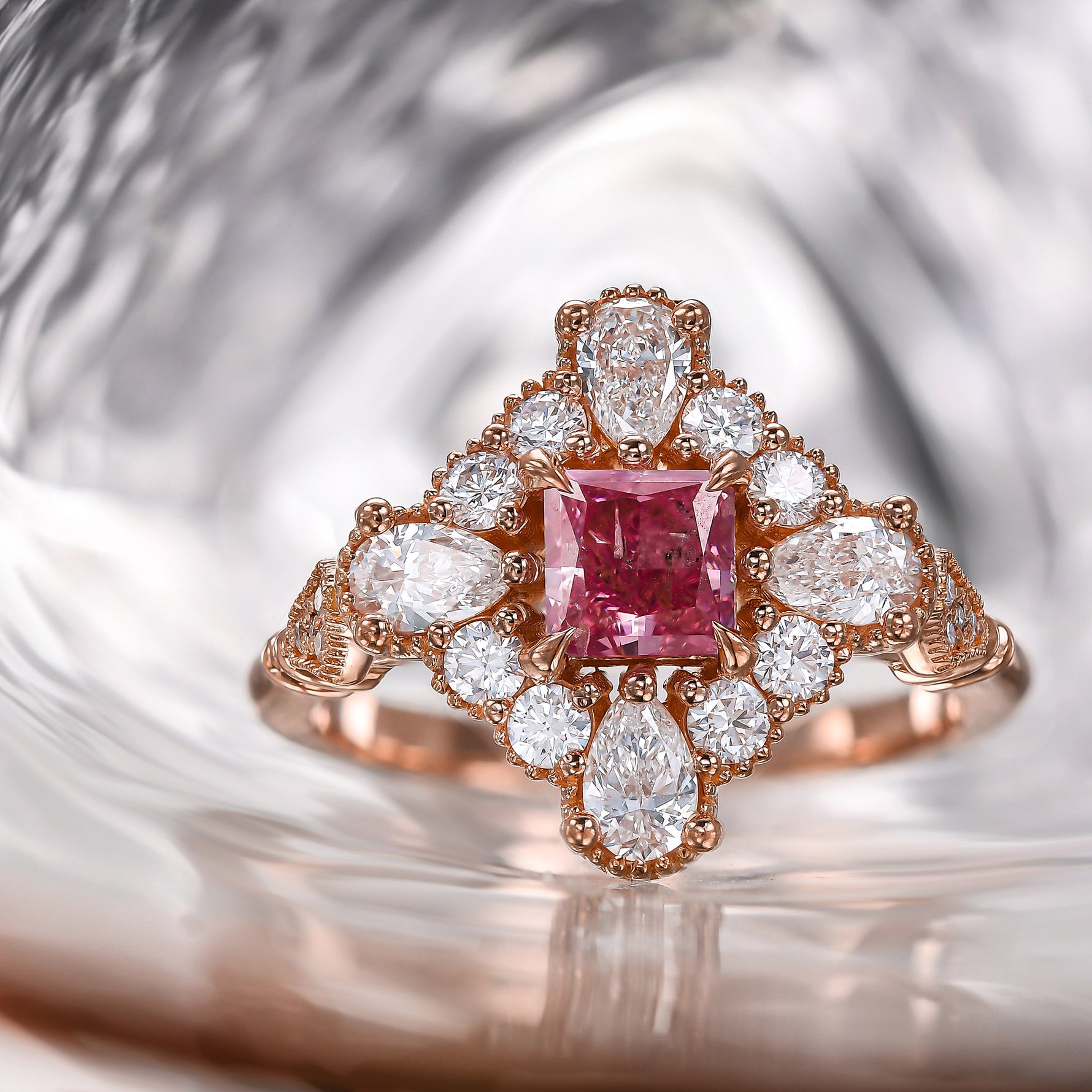 Fancy Vivid Purplish Pink Princess Extraordinary Diamond Ring