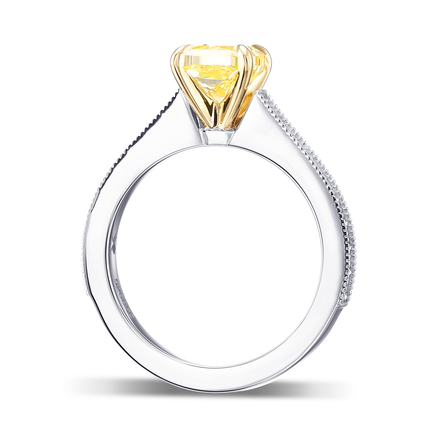 Fancy Intense Yellow Cushion Side Stone Diamond Ring
