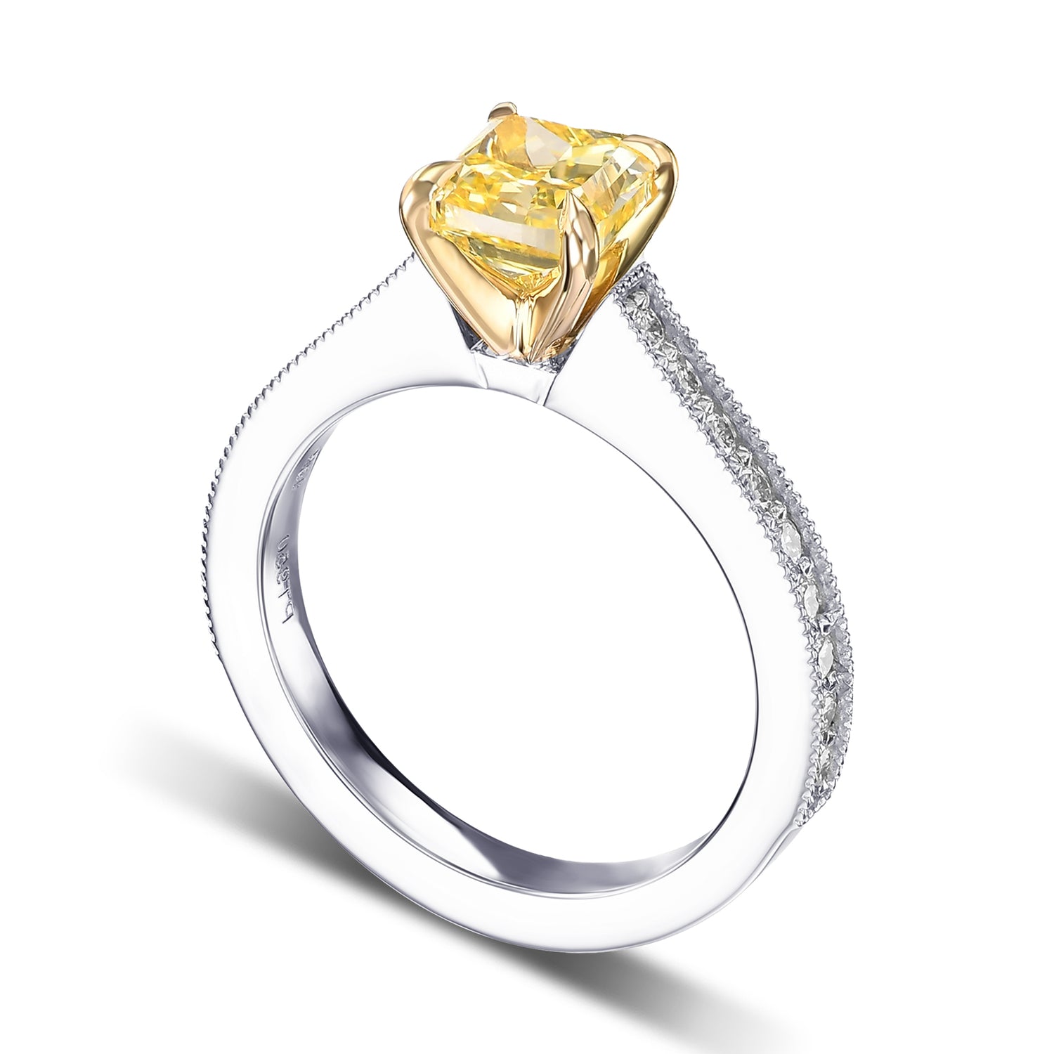 Fancy Intense Yellow Cushion Side Stone Diamond Ring