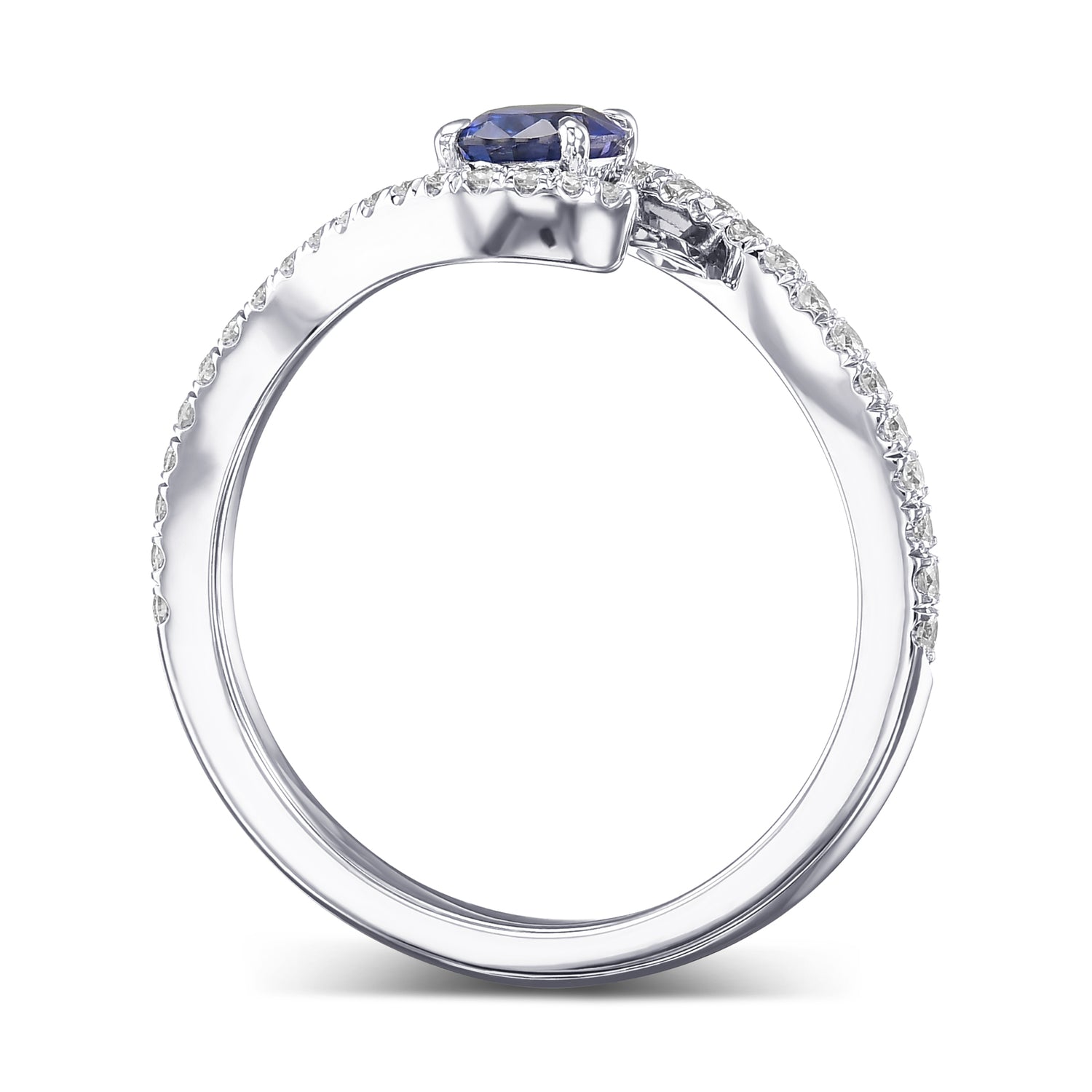 Oval Sapphire and Diamond Cross-over Ring